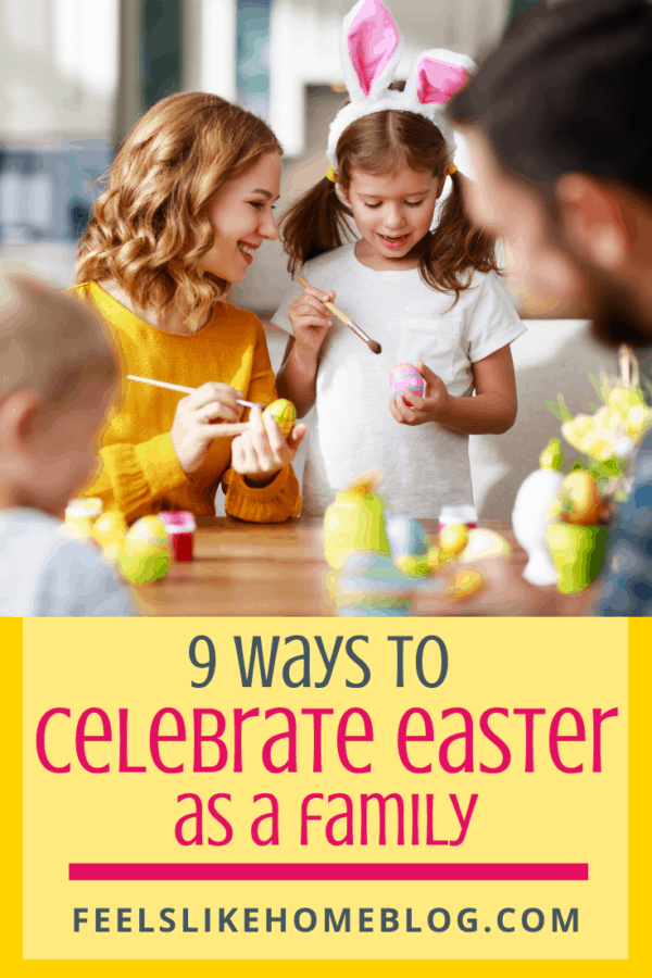 A family painting Easter eggs