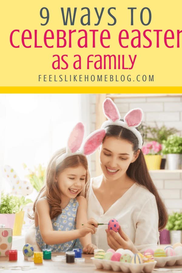 A woman and her daughter painting Easter eggs