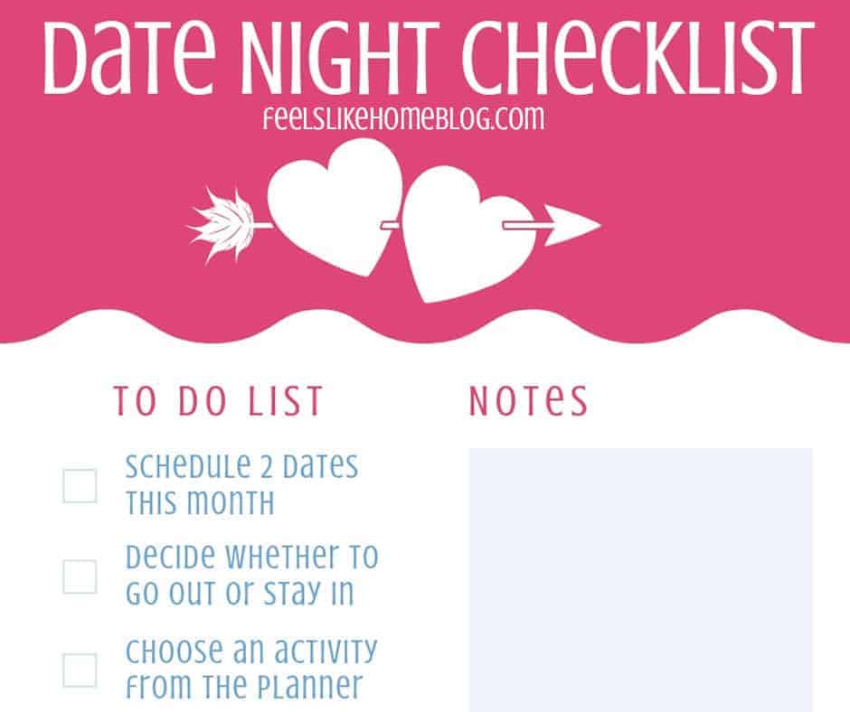 A close up of a printable date night checklist