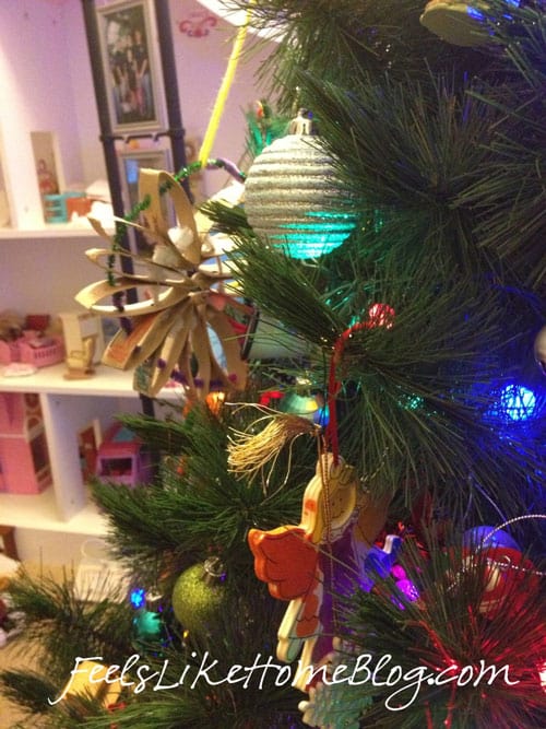 A group of colorful Christmas ornaments