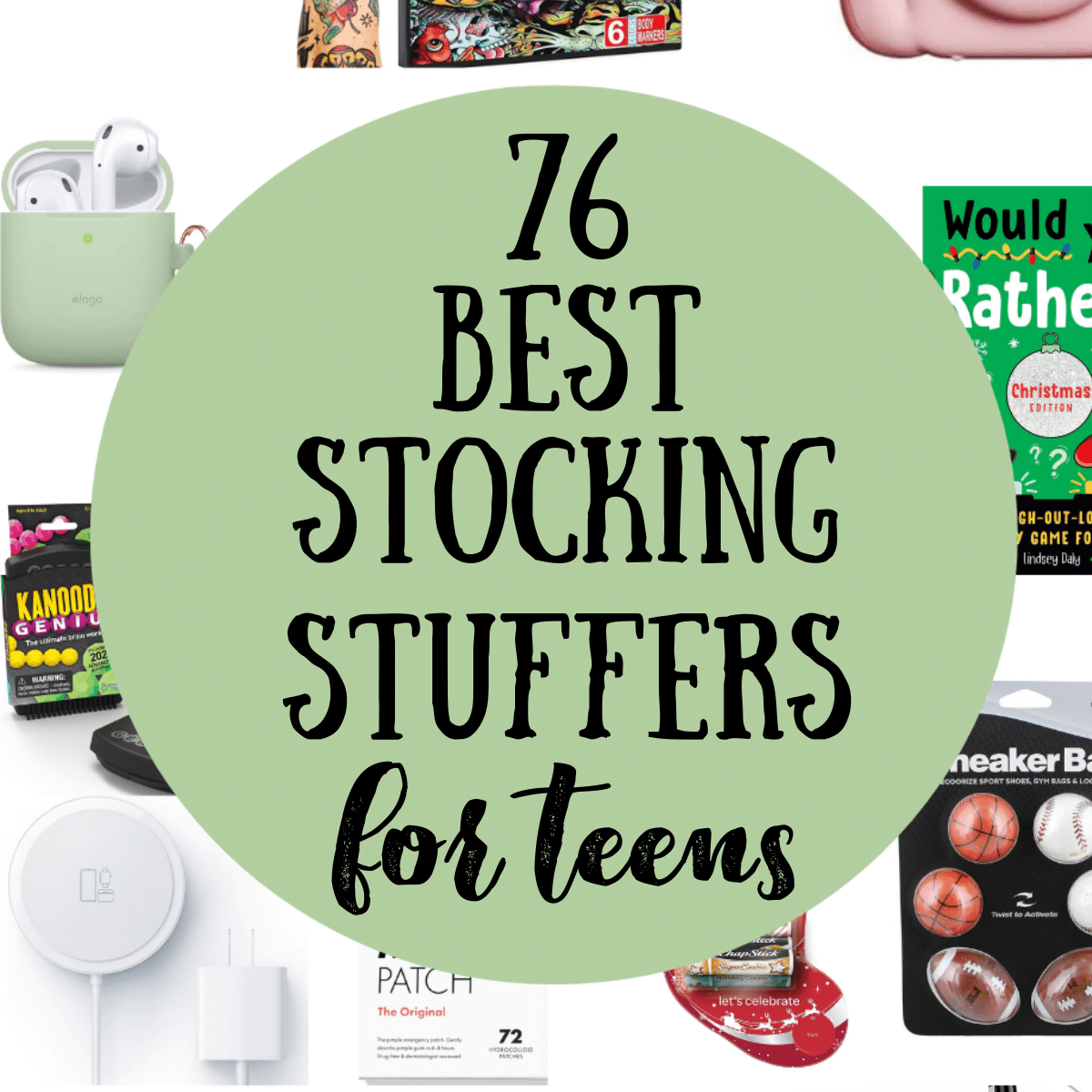 a collage of stocking stuffer ideas for teens